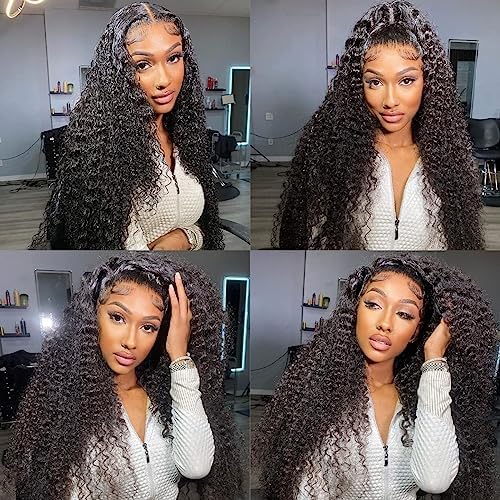 Daphernew Deep Wave Lace Front Wigs Human Hair 13x6 HD Transparent Lace Frontal Wigs Human Hair for Women Glueless Wigs Deep Curly Wigs Human Hair Pre Plucked with Baby Hair 200% Density (20 Inch)