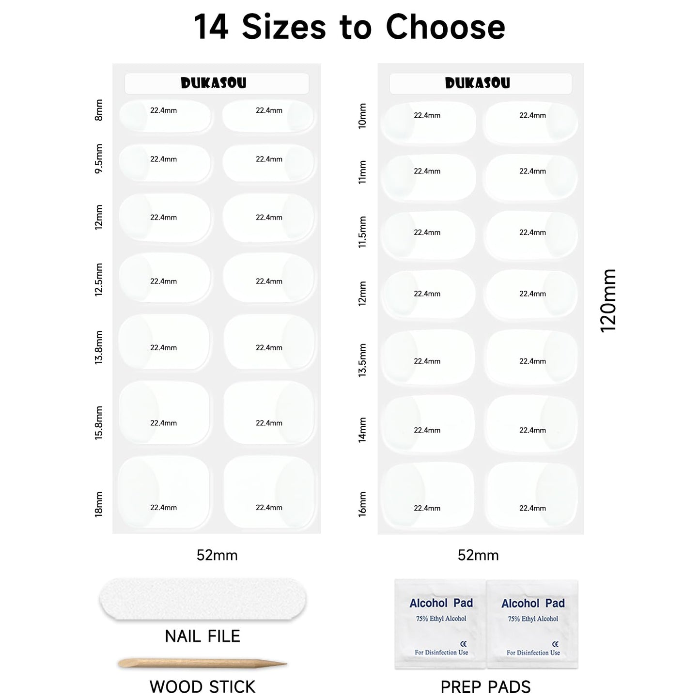 DUKASOU Semi Cured Gel Nail Strips, Classic French | 28 pc Salon Quality UV Gel Nail Stickers, Easy to Apply Home DIY