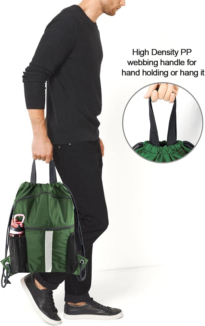 BeeGreen Drawstring Backpack Bag with Shoe Compartment, X-Large Black Gym Sports String Cinch Backpack