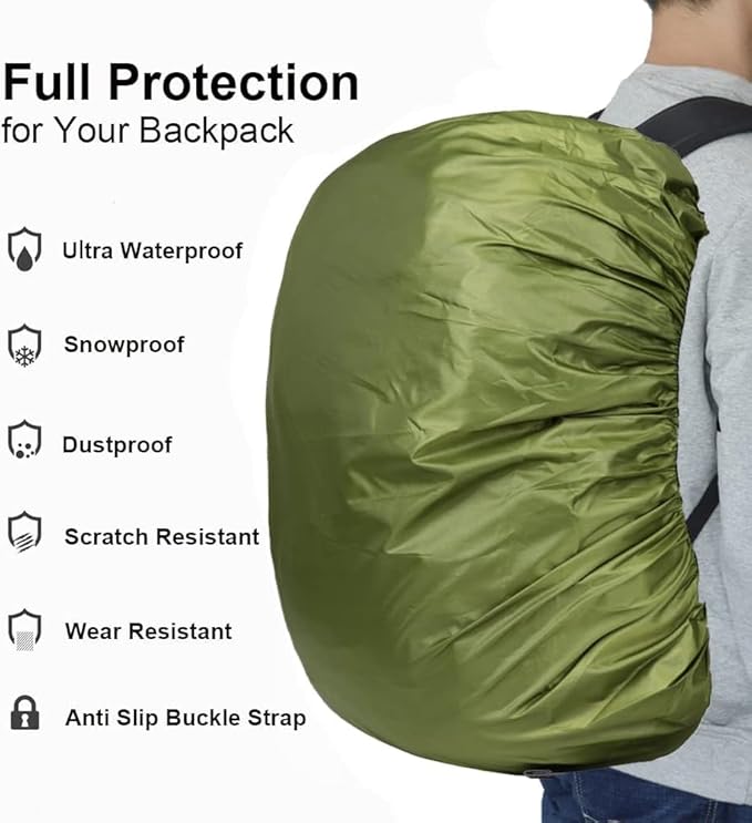Waterproof Backpack Rain Cover with Anti Slip Buckle Strap for Camping, Hiking, Traveling, Hunting, Biking, 15-80L
