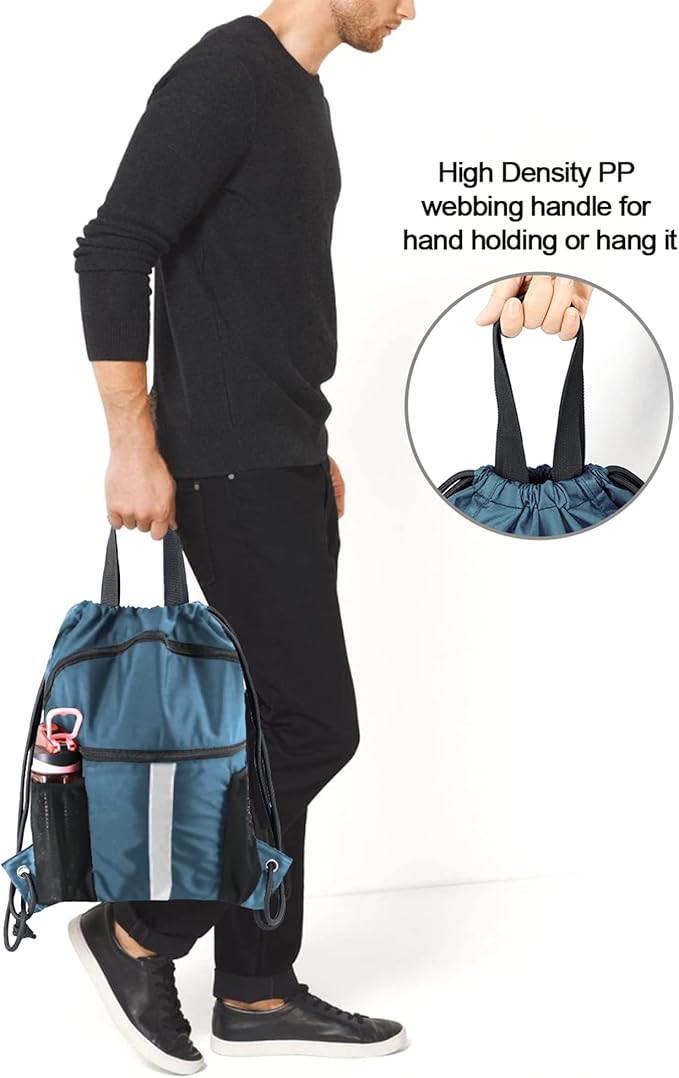 BeeGreen Drawstring Backpack Bag with Shoe Compartment, X-Large Black Gym Sports String Cinch Backpack