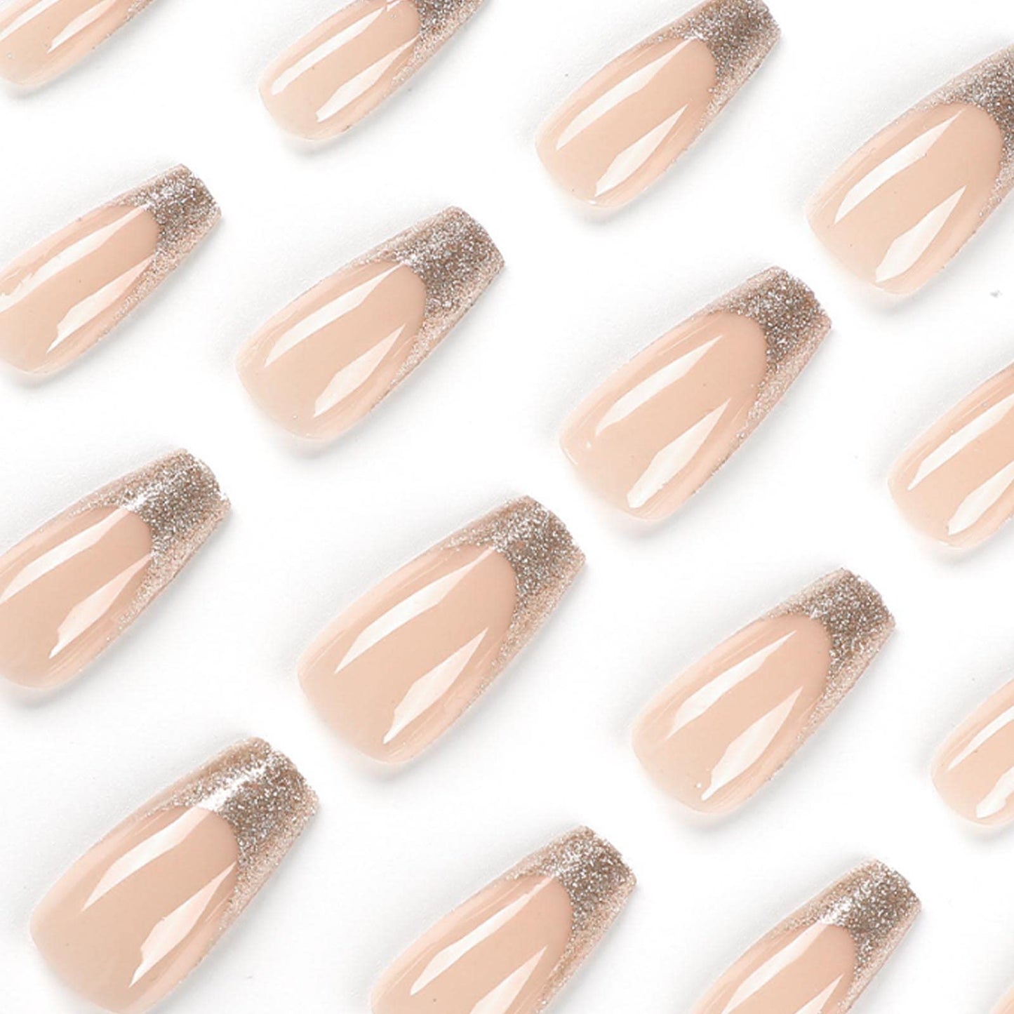 DANMANR Long Press on Nails Square French Fake Nails Full Cover Nude Acrylic False Nails for Women and Girls 24PCS (Gold Shiny)