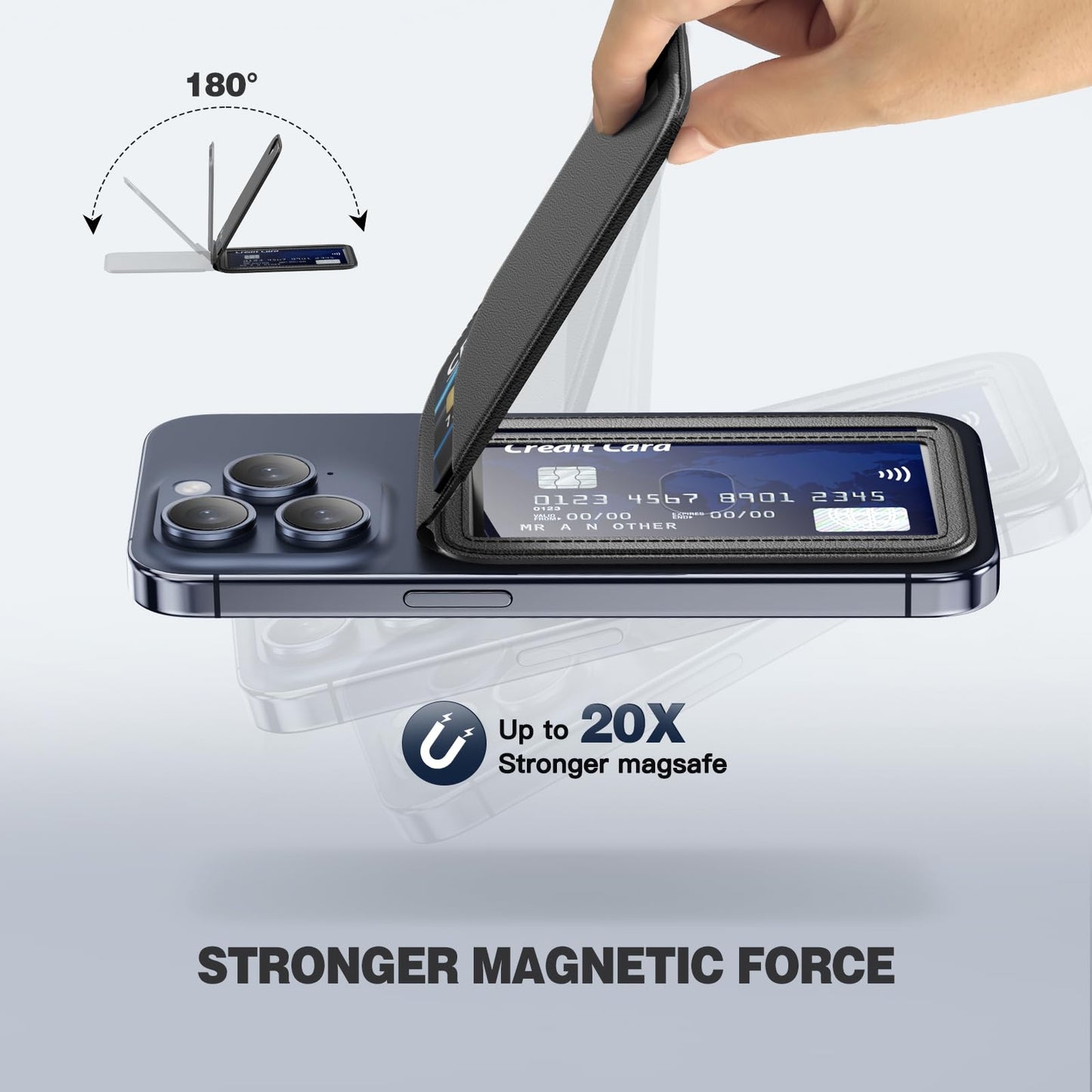 QYQBOON Mag-Safe Wallet Magnetic Wallet for Phone Lightweight Magnetic Phone Pouch Stand Adjustable Leather Mag-Safe Card Holder for iPhone 16/15/14/13/12 Series, Not for iPhone 13/12 Mini (Black)