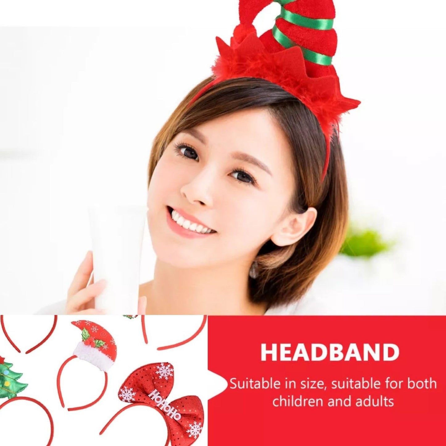SEVEN STYLE 12 PCS Holiday Headbands, Cute Christmas Head Hat Toppers, Great Fun and Festive for Christmas Party Favors and Holiday Photos Booth