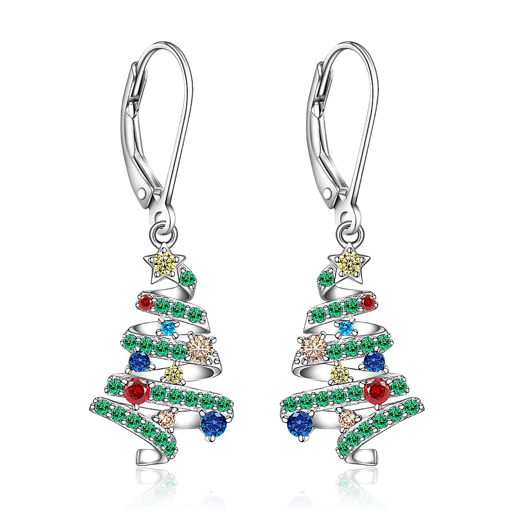Christmas Earrings Christmas Tree Earrings for Women Dangle Drop S925 Sterling Silver Leverback Holiday X Mas Jewelry