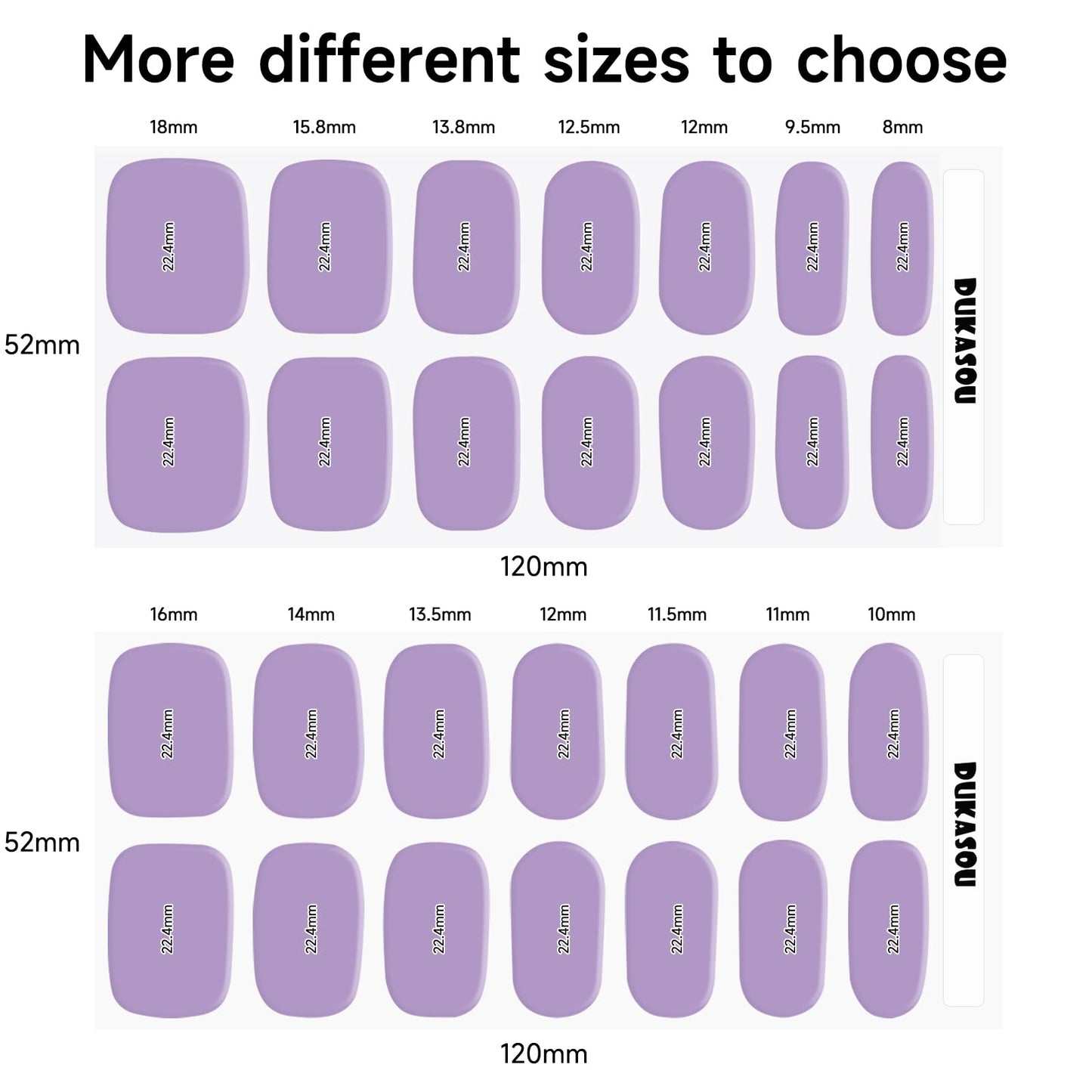 DUKASOU Semi Cured Gel Nail Strips, Light Purple 28 PCS Solid Color Gel Nail Strips Works with UV Light, Salon Quality Gel Nail Stickers Full Nail Wraps