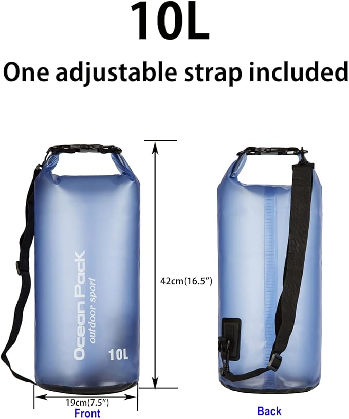 Waterproof Dry Bag,10L/20L Roll Top Waterproof Dry Bag Backpack For Kayaking Boating Swimming fow Women Men (Blue-10L)
