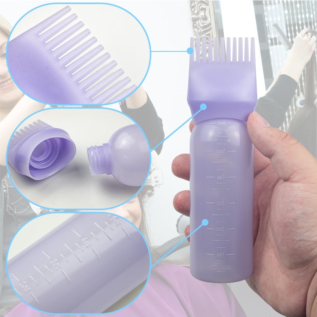 ELANE 4 Pack Root Comb Applicator Bottle,Oil Comb Applicator for Hair Dye Shampoos Hair Salons (2 purple + 2 white)