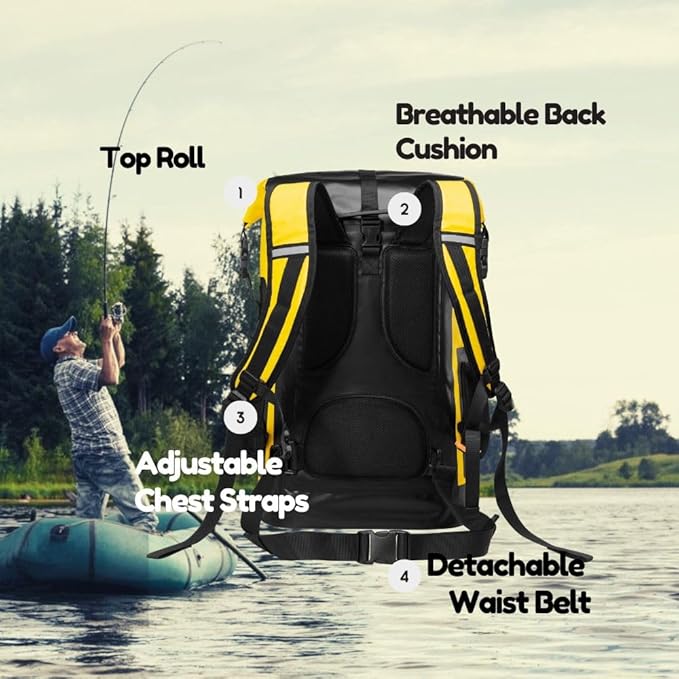 Waterproof Dry Bag Backpack for Kayaking, Roll Top Kayak Dry Backpack, Floating Outdoor Dry Sack Boating Sailing Canoeing Rafting Fishing Camping 85L Yellow