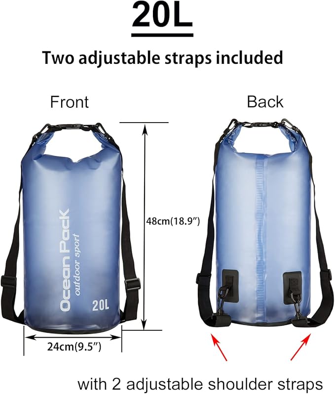 Waterproof Dry Bag,10L/20L Roll Top Waterproof Dry Bag Backpack For Kayaking Boating Swimming fow Women Men (Blue-20L)