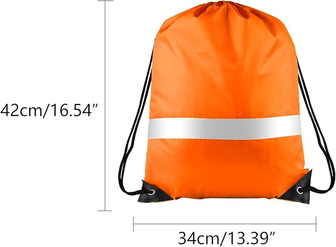 KUUQA 12 Pcs Drawstring Backpack Bag Bulk Reflective Backpack Orange String Bags Cinch Sack Backpack for Team Yoga Sport Gym Traveling