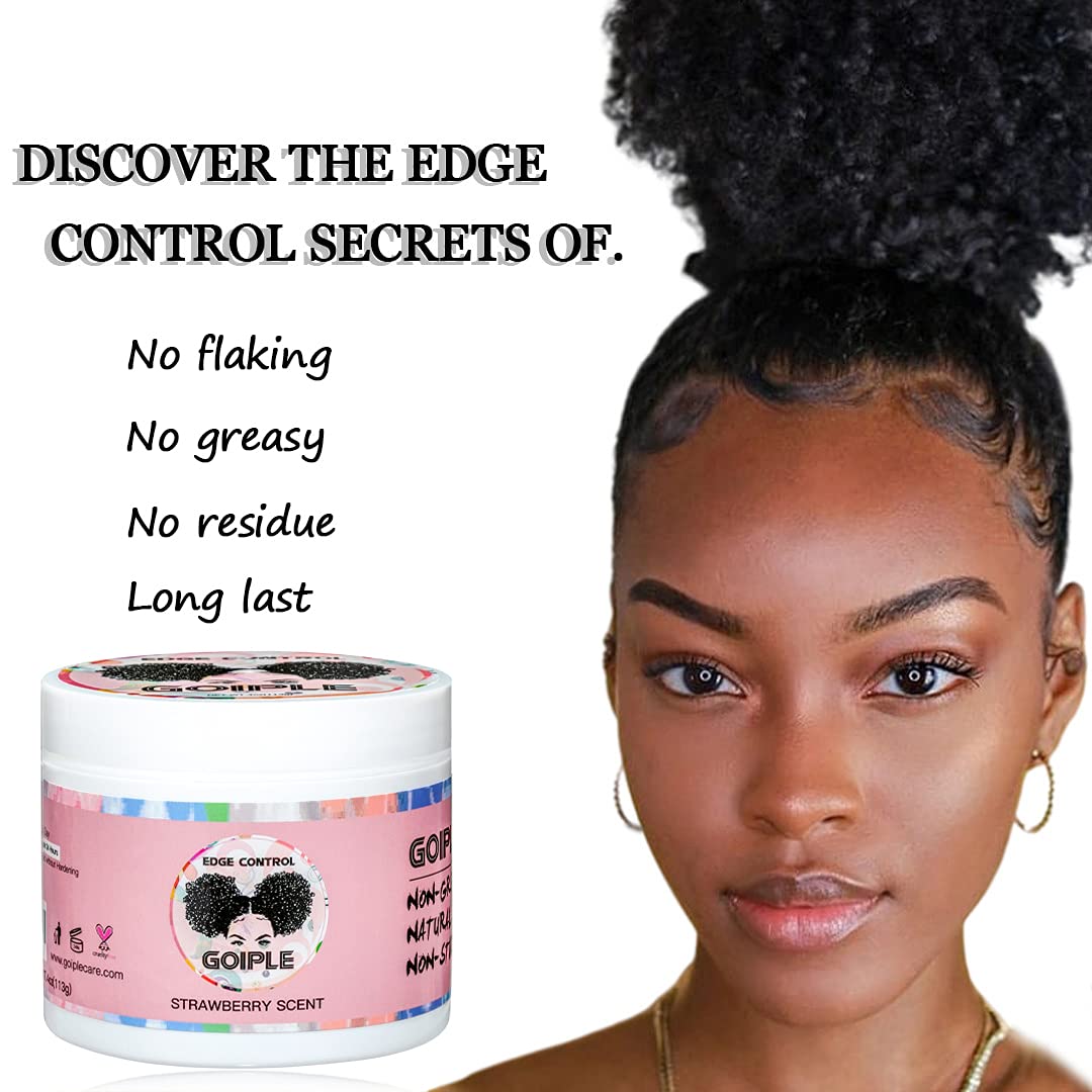 Edge Control Wax for Women Strong Hold Non-greasy Edge Smoother, Edge Wax Styling Tamer Edge Control for Black Hair No Flaking, White Residue, Shine and Smooth Strawberry Scent 4oz