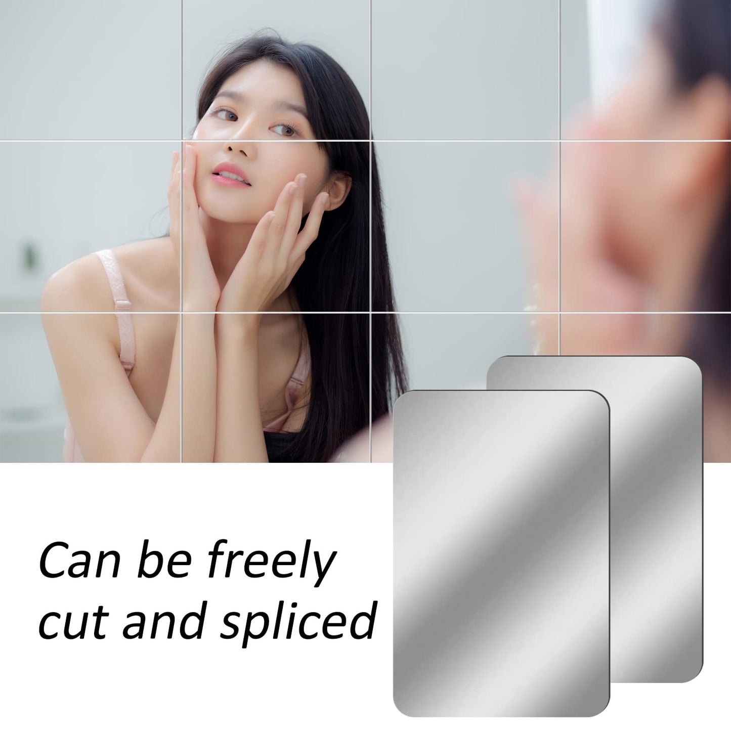 BBTO 10 Pieces Self Adhesive Mirror Stickers 12 x 12 Inch Flexible Cut to Size Mirror Sheets Wall Frameless Small Sheets for Home Living Room Wall Decor