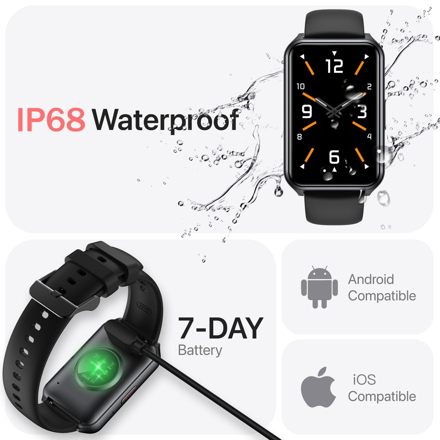 Smart Watch Fitness Tracker with Make Call 24/7 Heart Rate Blood Pressure Sleep Monitor, 100+ Sports Modes, Calorie Step Counter for Walking, IP68 Waterproof, Smart Watches for Women Men