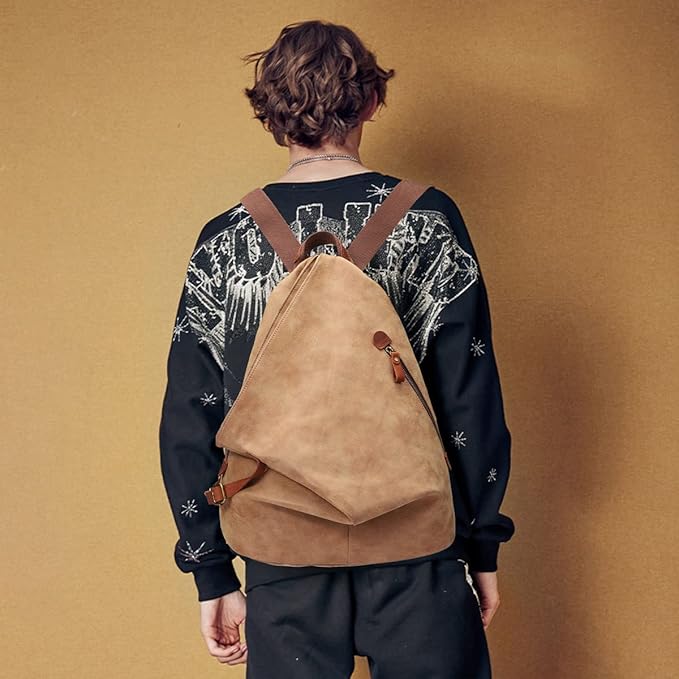 KL928 PU Leather Vintage Backpack – Large Casual Daypack Outdoor Travel Rucksack Hiking Backpacks for Men Women