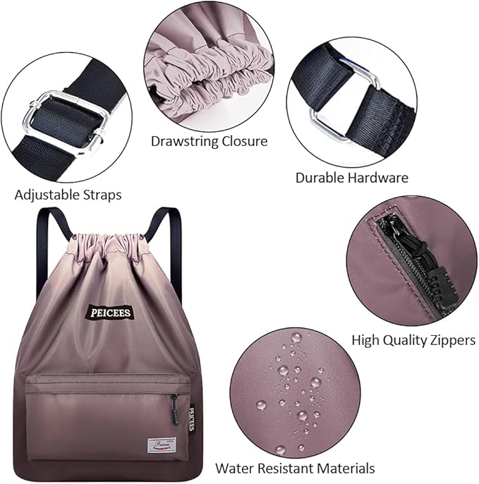 Peicees Waterproof Drawstring Sport Bag Lightweight Sackpack Backpack for Men and Women