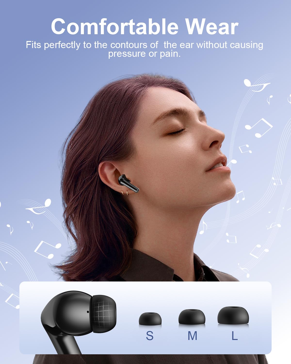 HUIFU Wireless Earbuds, Bluetooth Ear Buds Headphones, 40H Long Playtime, Stereo Deep Bass, LED Power Display, IPX7, Lightweight in Ear Earphone with Mic for iPhone Android Phone