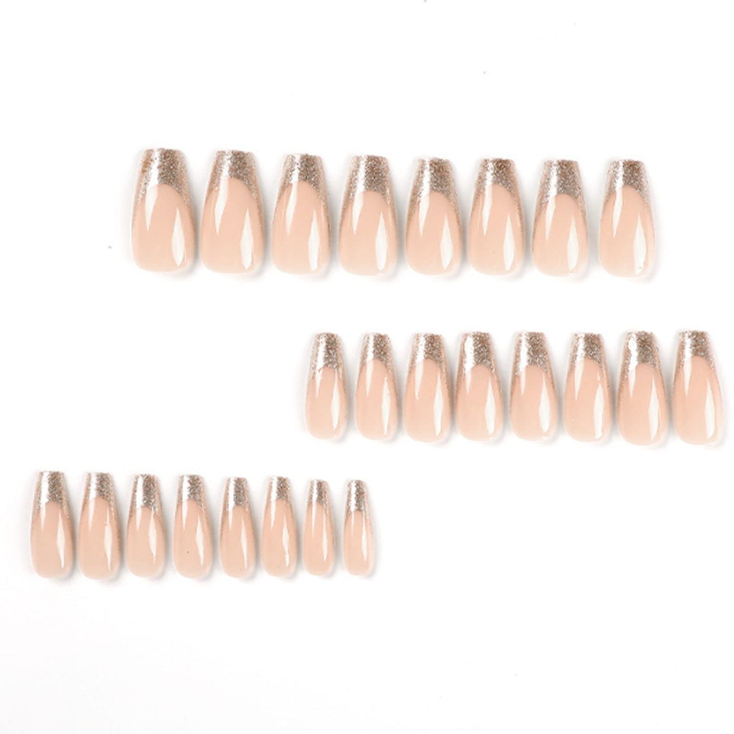 DANMANR Long Press on Nails Square French Fake Nails Full Cover Nude Acrylic False Nails for Women and Girls 24PCS (Gold Shiny)