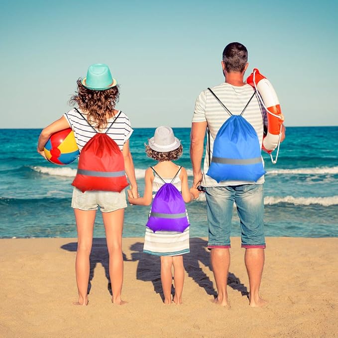 KUUQA 15 Pack Drawstring Backpack Bag Bulk Reflective Backpack String Bags Cinch Sack Backpack for Team Yoga Sport Gym Traveling