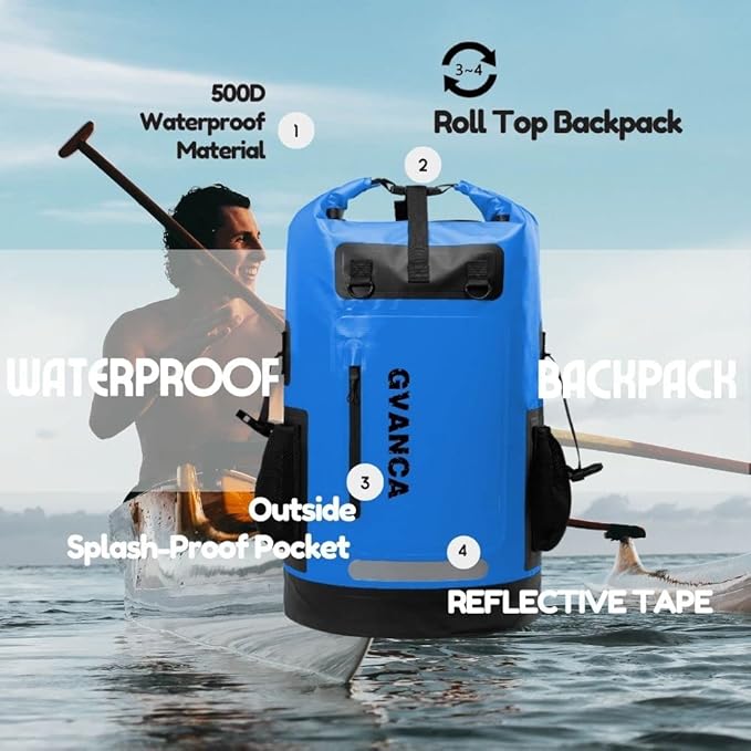 Waterproof Dry Bag Backpack for Kayaking, Roll Top Kayak Dry Backpack, Floating Outdoor Dry Sack Boating Sailing Canoeing Rafting Fishing Camping 85L Blue