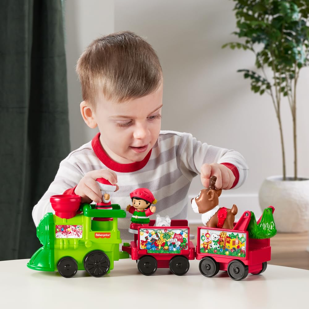 Fisher-Price Little People Toddler Toy Musical Christmas Train with Santa Elf & Reindeer Figures for Pretend Play Kids Ages 1+ Years (Amazon Exclusive)