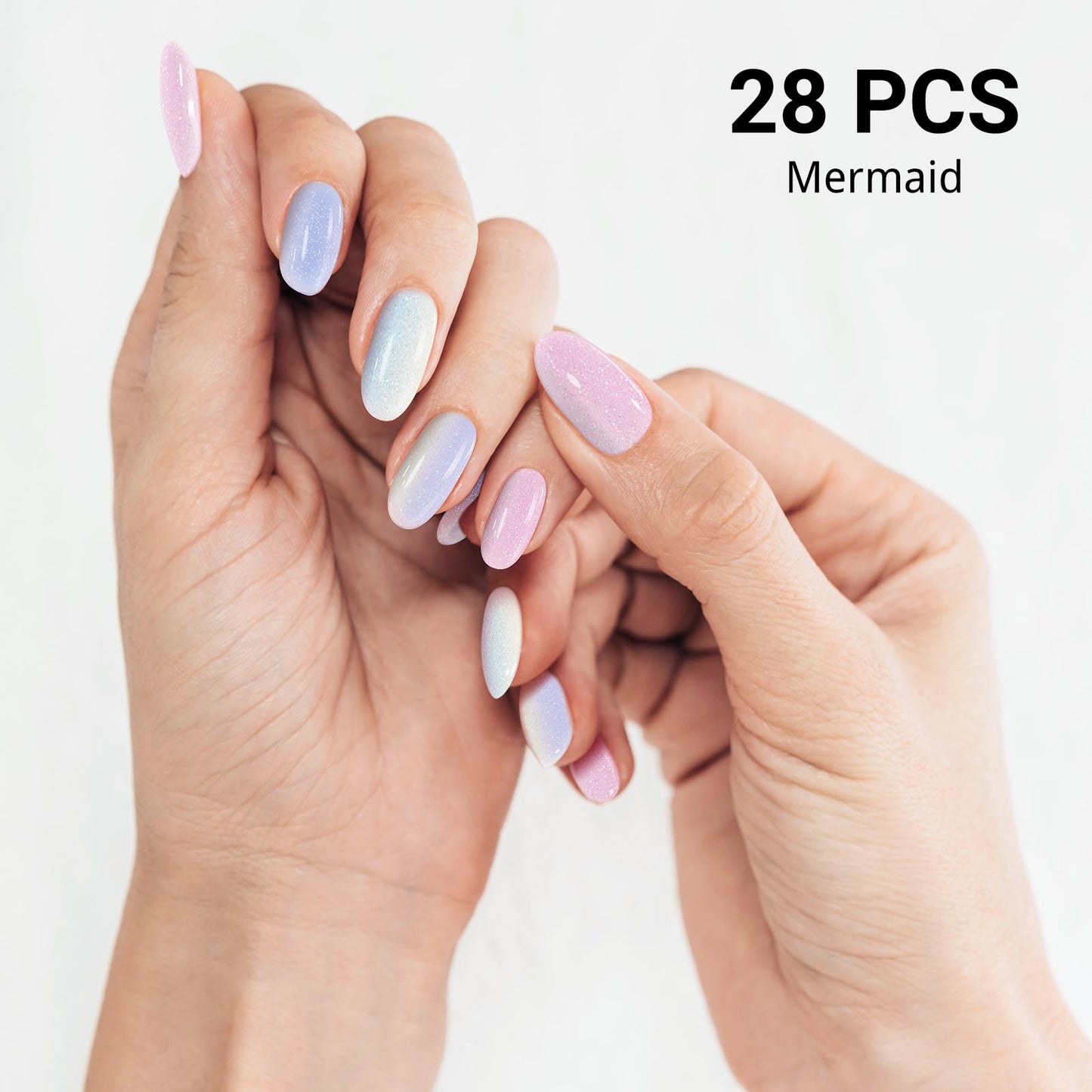 DUKASOU Semi Cured Gel Nail Strips, Mermaid | 28 pcs Gel Nail Strips Work with Any UV Lamp, Salon Quality UV Gel Nail Stickers, Easy to Apply for Home Nails DIY