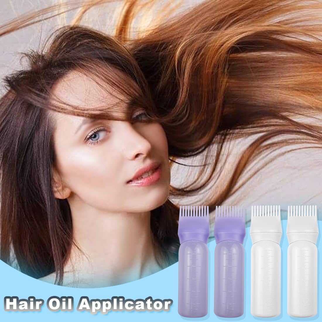 ELANE 4 Pack Root Comb Applicator Bottle,Oil Comb Applicator for Hair Dye Shampoos Hair Salons (2 purple + 2 white)