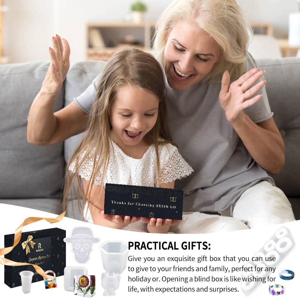Resin Go 500G Random Resin Molds,Mystery Box Silicone Molds for Epoxy Resin,Blessing Bags Blind Box Moldes De Silicona para Resina,Contains Pendants,Coasters,Trays,Letters and Other Random Moulds