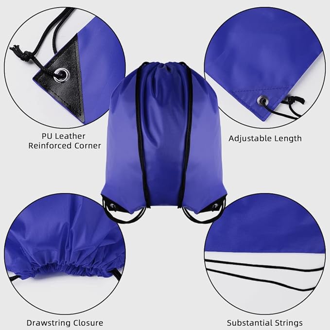 GoodtoU Drawstring Backpack Bulk Drawstring Bags 48 Pcs Blue Draw String Back Sack for Gym Travel