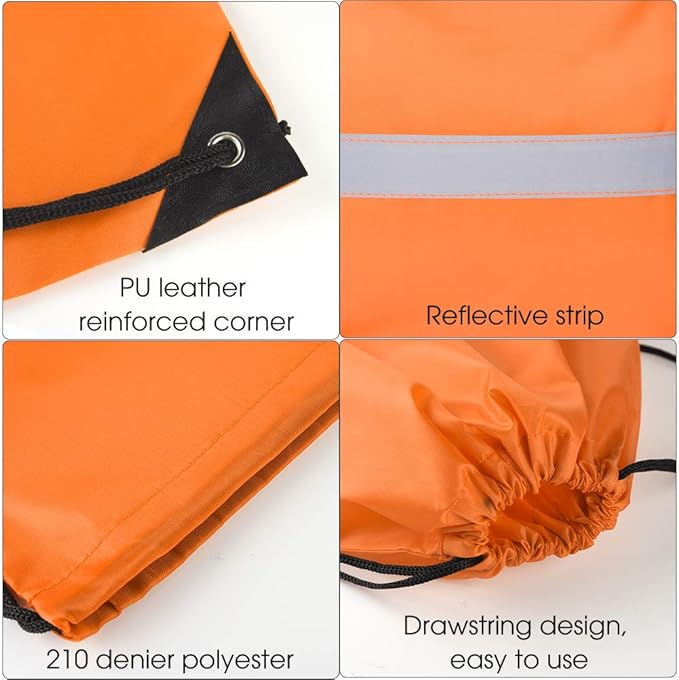 KUUQA 12 Pcs Drawstring Backpack Bag Bulk Reflective Backpack Orange String Bags Cinch Sack Backpack for Team Yoga Sport Gym Traveling