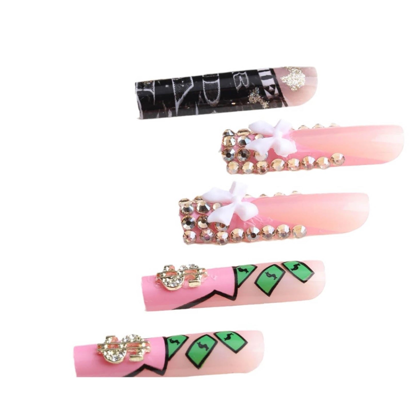 RUOKEXIN Square Press on Nails Long Fake Nails French Tip False Nails with 3D Bow Designs Long Nail Press ons Sparkly Artificial Nails Rhinestones Glue on Nails Cute Stick on Nails for Women 24Pcs