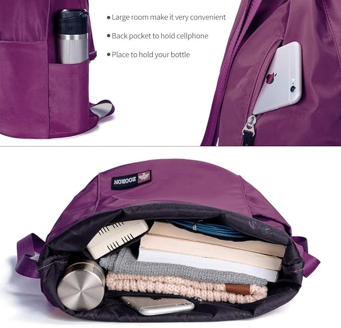 ZOORON Waterproof Drawstring Gym Backpack Bag for Men & Women, Sport Gym Sack Mini Travel Daypack