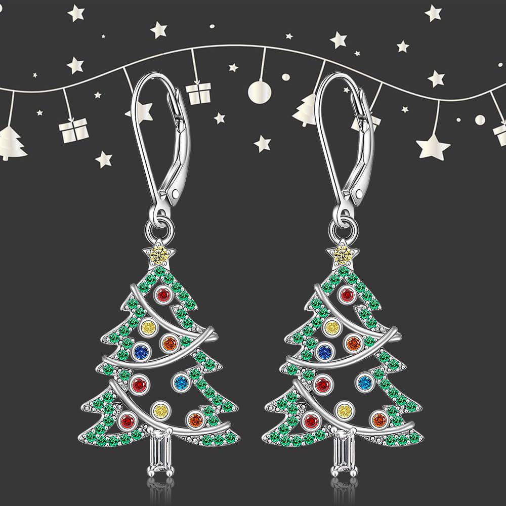 Christmas Tree Earrings Christmas Earrings for Women Sterling Silver Green Xmas Tree Winter Dangle Colorful Jewelry Charms Holiday Birthday Gift