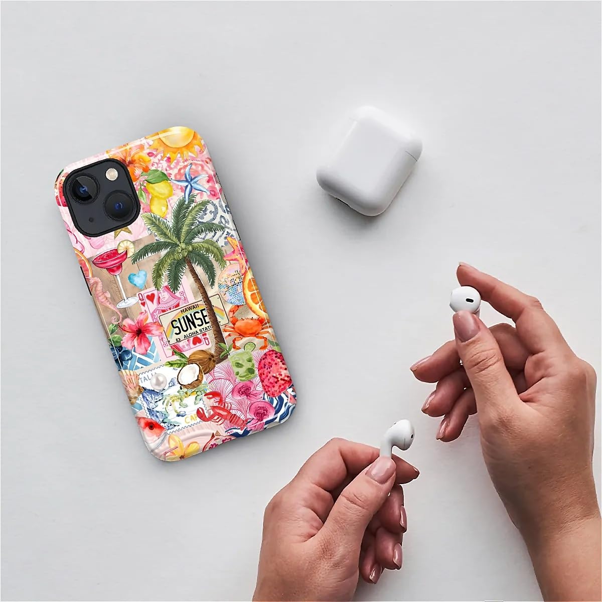 DAIZAG Case for iPhone 15,Mixed 2 Layer Design Shockproof Soft TPU Ddouble Protection Phone Case for iPhone 15-Aesthetic Summer Beach