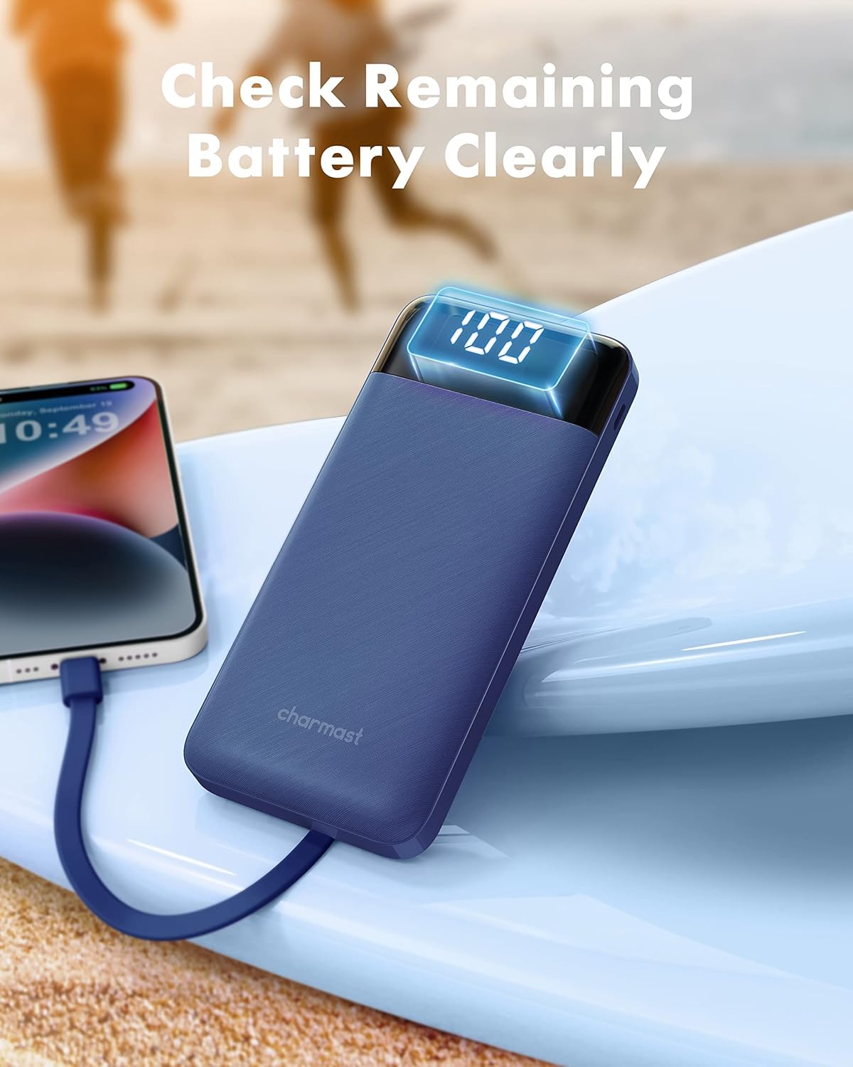 charmast Portable Charger with Built in Cables, Power Bank with Cords Wires, Slim 10000mAh Travel Battery Pack 6 Outputs 3 Inputs 3A Fast Charging for Samsung Google Pixel LG Moto iPhone iPad