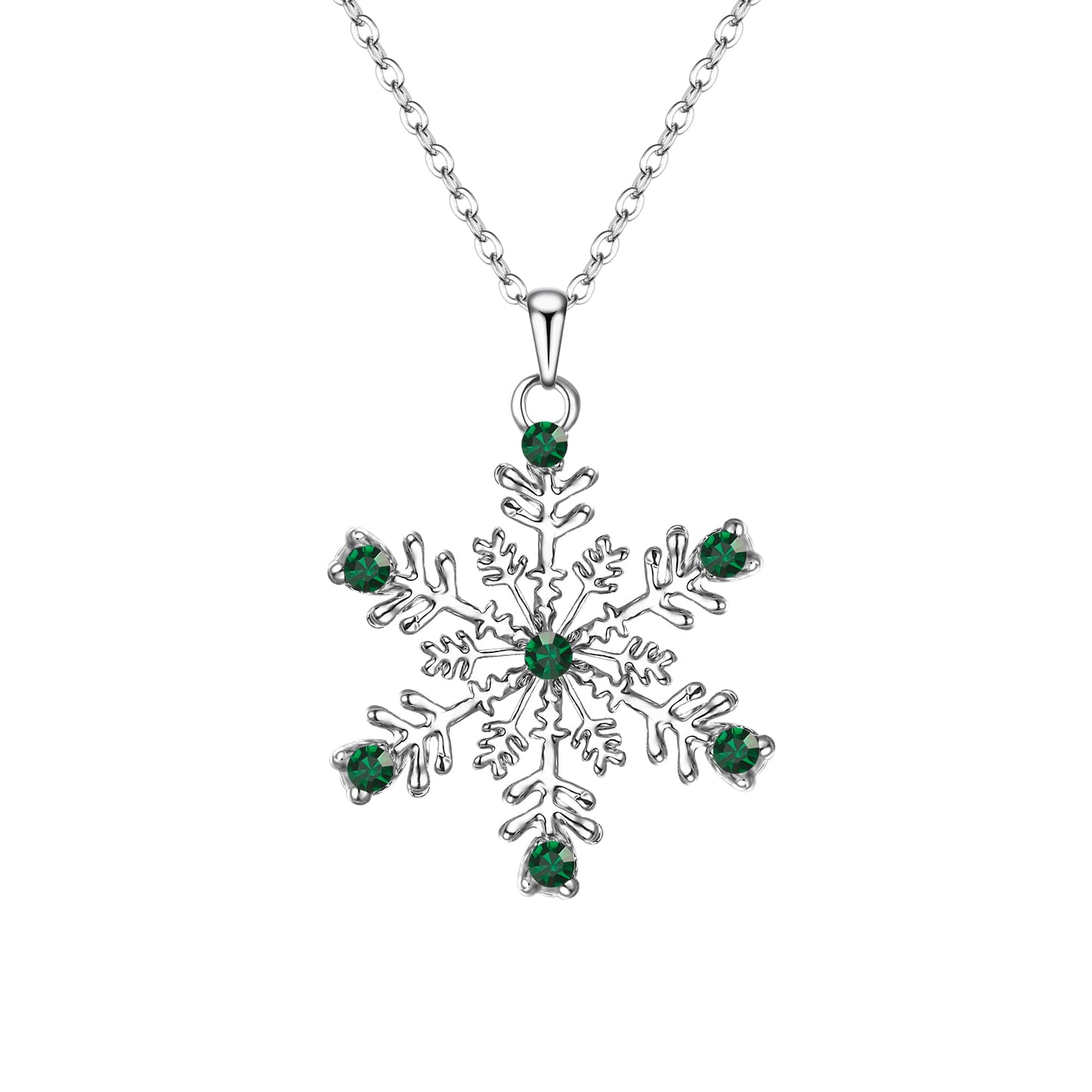EVER FAITH Austrian Crystal Snowflake Necklace Winter Prom Flower Pendant Adjustable Chain Necklaces Jewelry Gifts for Women Green Silver-Tone