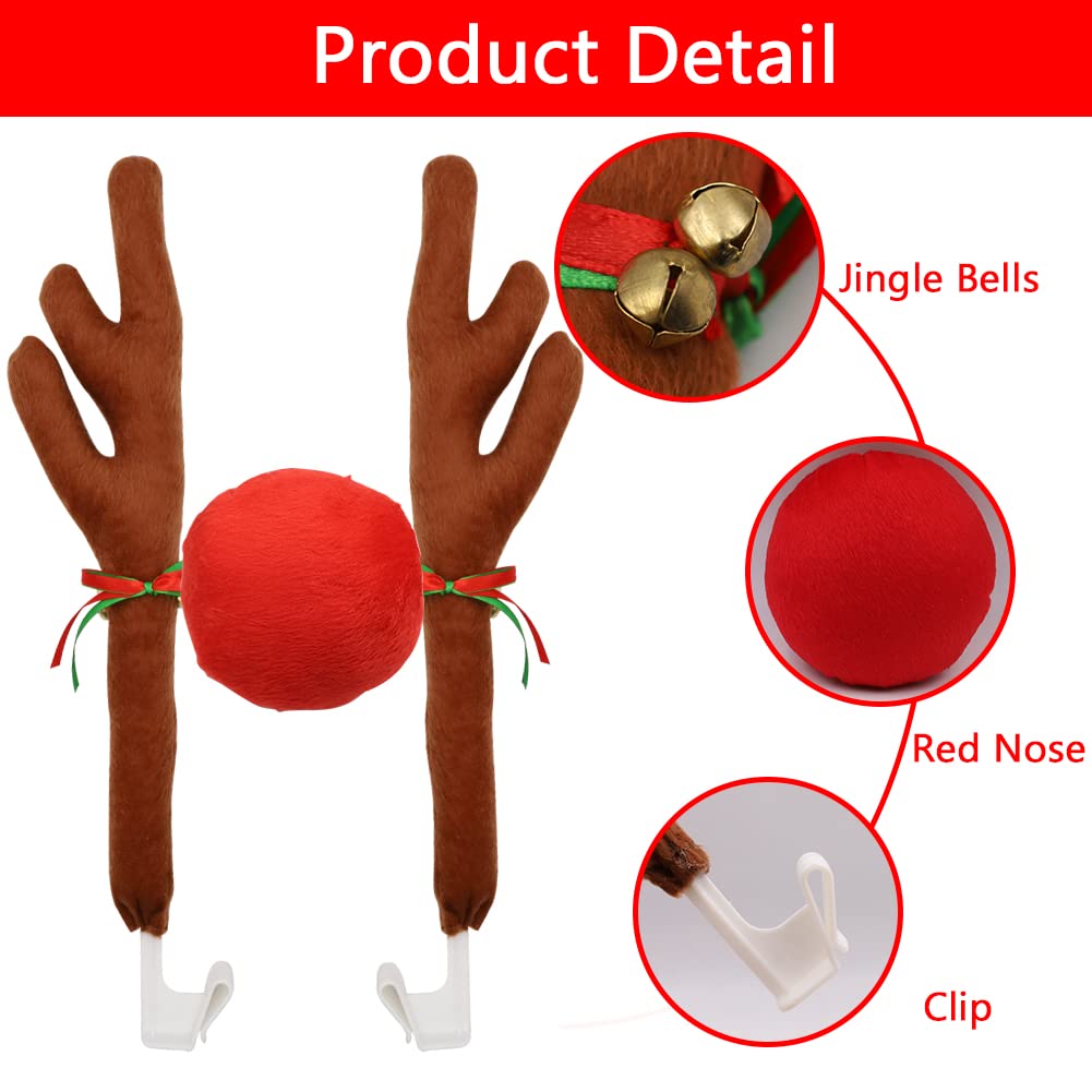 Abnaok Car Reindeer Antler Kit and Nose, Reindeer Christmas Decoration for Car Window Roof-Top & Front Grille,Christmas Reindeer Antlers Auto Decoration Set for Car SUV Van Truck