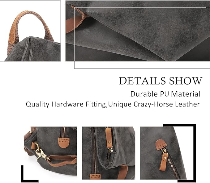 KL928 PU Leather Vintage Backpack – Large Casual Daypack Outdoor Travel Rucksack Hiking Backpacks for Men Women