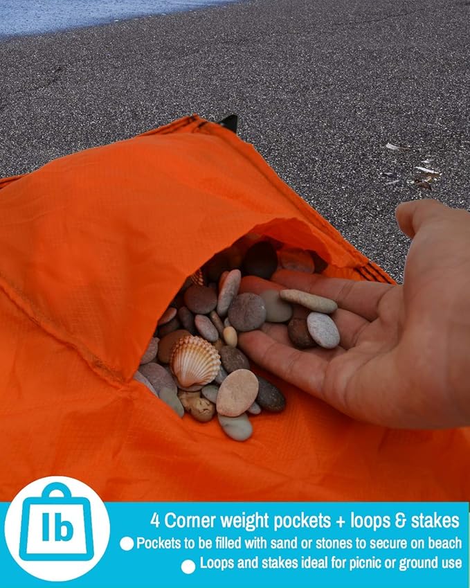 ECCOSOPHY Sandproof Beach Blanket - Oversized Sand Free Beach Mat 9'x10' - Lightweight Outdoor Picnic Blanket Anchored with 4 Corner Sand Pockets & Plastic Stakes - Heat Proof, Quick Drying & Compact