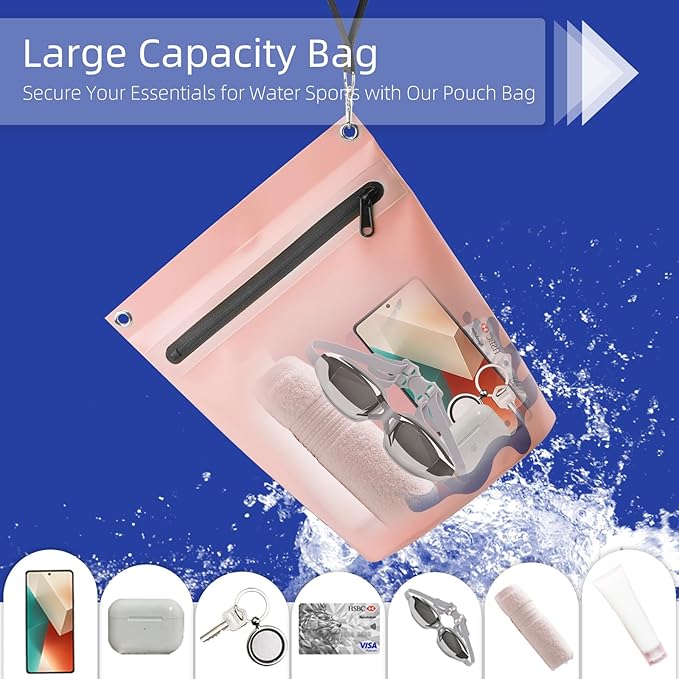 WALNEW Waterproof Dry Bag with Watertight Zipper, Lightweight Waterproof Pouch for Women Men, IPX5 Crossbody Dry Sack Keeps Gear Dry for Kayaking, Beach, Boating, Camping, Fishing, Hiking (PINK)