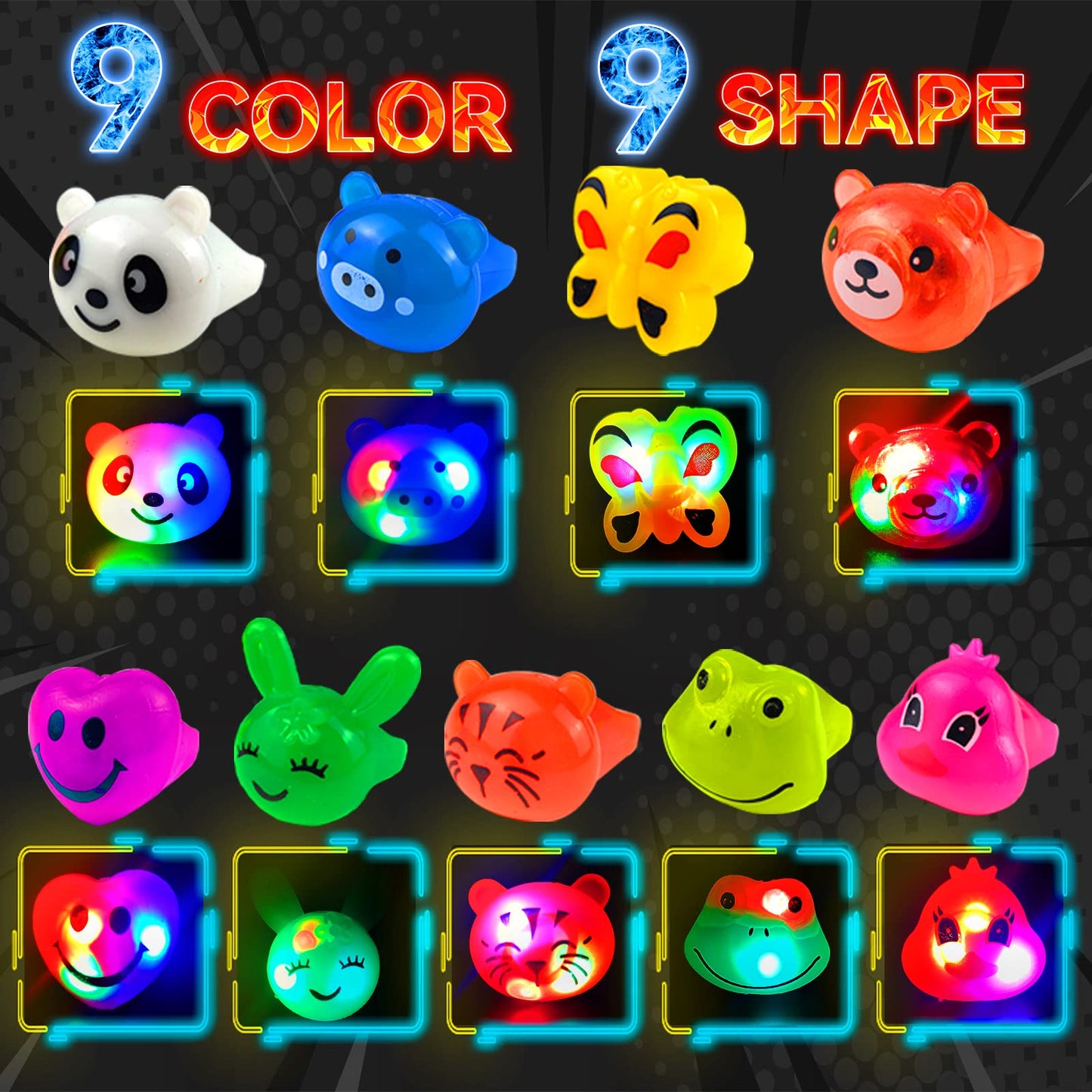 Wakestar - 24 Pack LED Light Up Bumpy Rings Party Favors For Kids Prizes Box Toys For Birthday Classroom Rewards Treasure Box Prizes Toys Glow Party Supplies