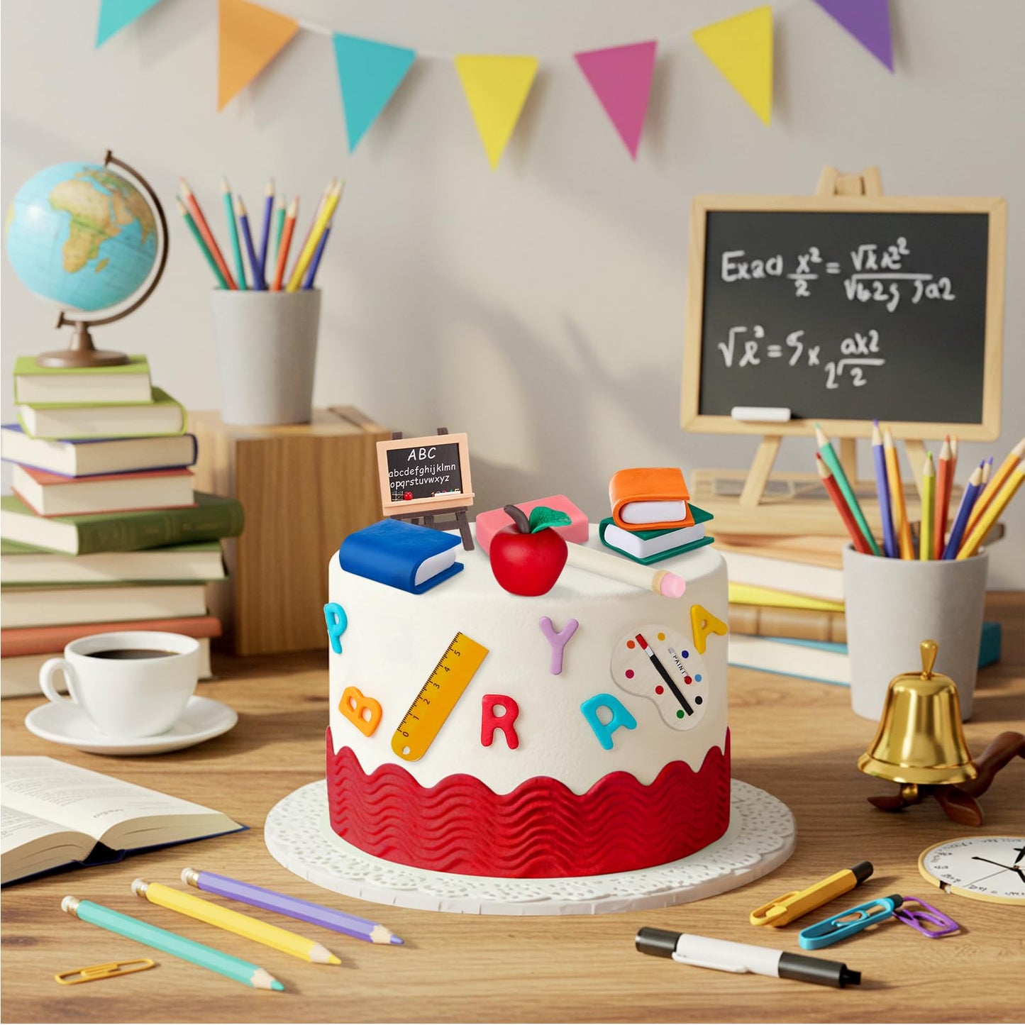 Soulchen 10 Pcs Back to School Cake Decorations First Day of School Cake Topper Apple Easel Book Pencil Stationery Welcome Party favor for Themed Party Supplies