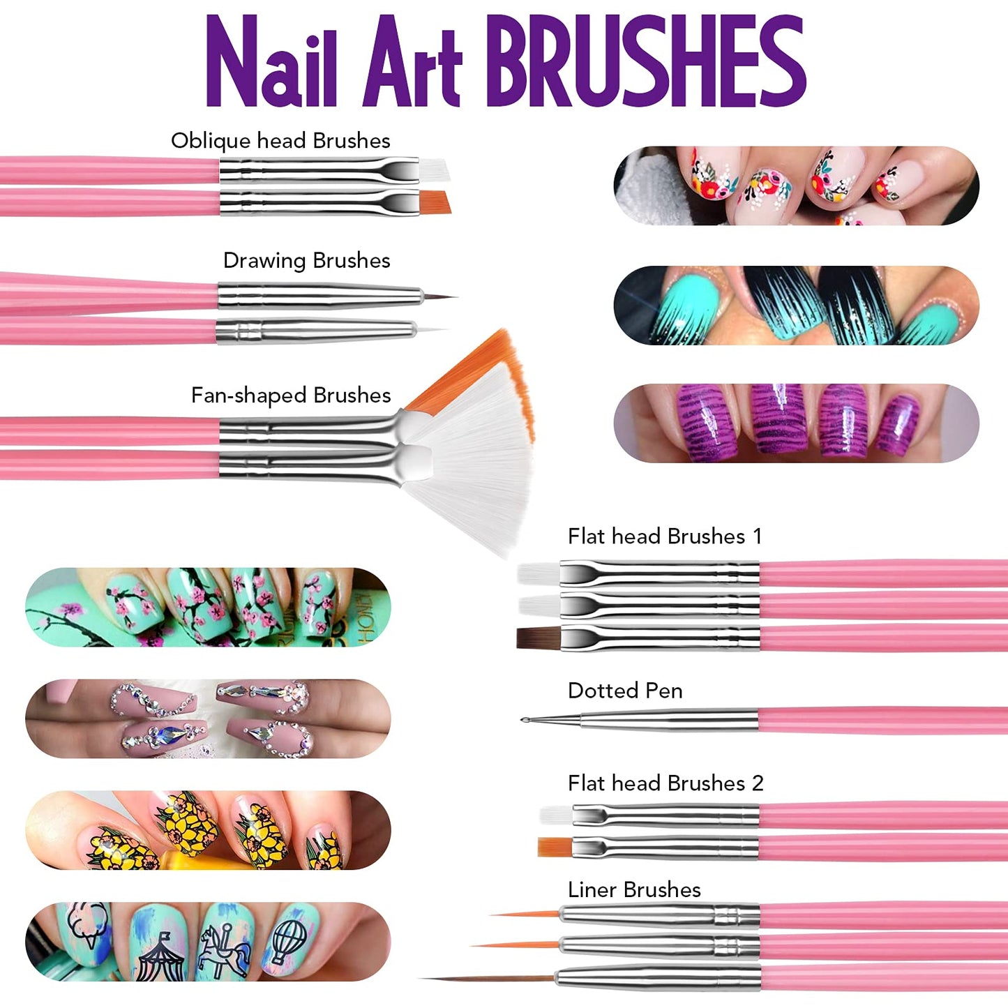FANDAMEI Nail Art Brushes Set, Nail Art Kit, Nail Design Kit, Nail Art Dotting Pens, Nail Stickers, Butterfly Nail Art Sequins, Nail Foils, Nail Art Flakes Iridescent, Rhinestones For Nails