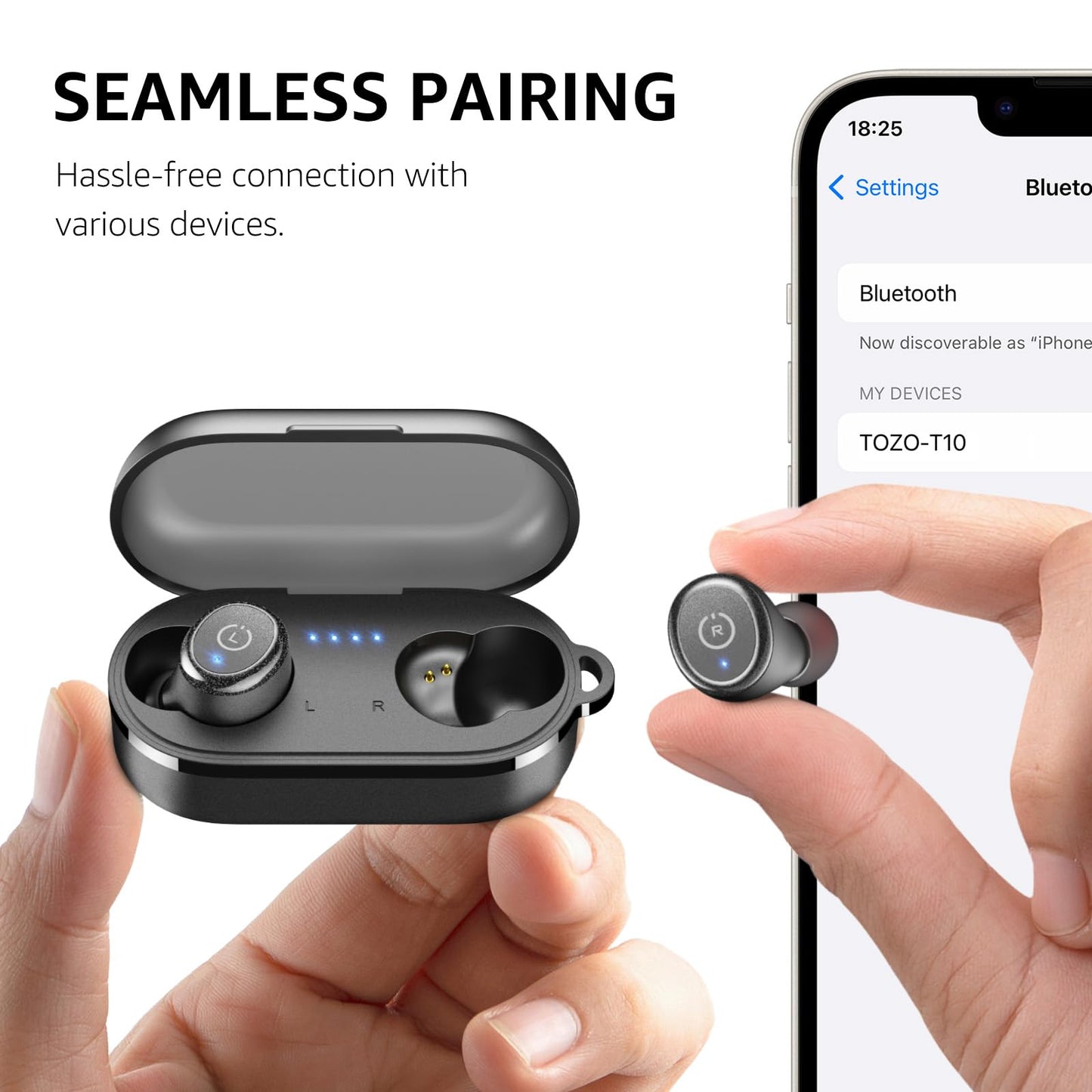 TOZO T10 Wireless Earbuds Bluetooth 5.3 Headphones, App Customize EQ, Ergonomic Design, 55H Playtime, Wireless Charging Case, IPX8 Waterproof Sound in-Ear Headset, 2025 New Version