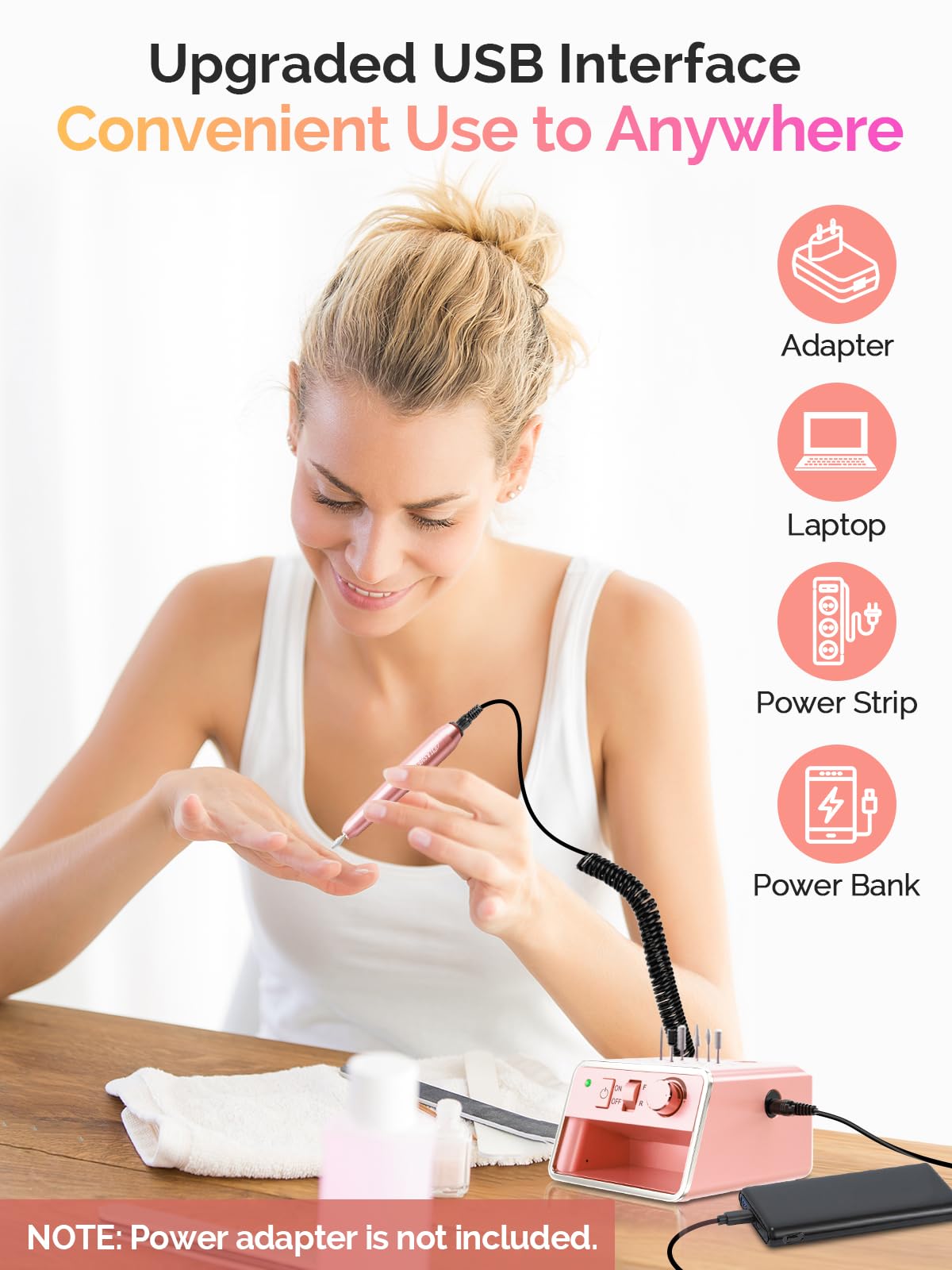 Electric Nail Drill Machine, Professional Electric Nail File for Dip Powder Nail Filer, Efile Manicure and Pedicure Tools with Storage Nail Accessories Function for Grinding Polishing Trimming，Pink