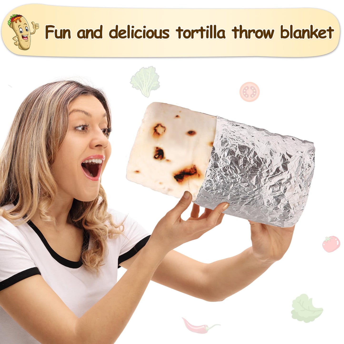 mermaker Burritos Tortilla Throw Blanket 2.0 Double Sided 60 inches for Adult and Kids, Giant Funny Realistic Food Blanket, 285 GSM Novelty Soft Flannel Taco Blanket (Yellow-Double Sided)
