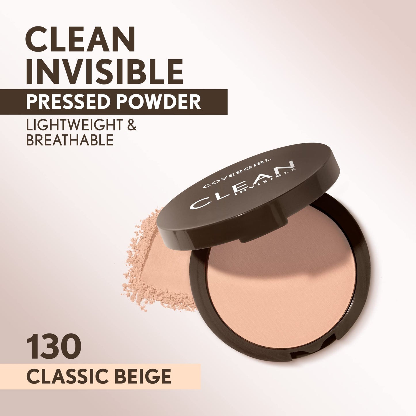 Covergirl Clean Invisible Pressed Powder, Lightweight, Breathable, Vegan Formula, 130 - Classic Beige, 0.38oz