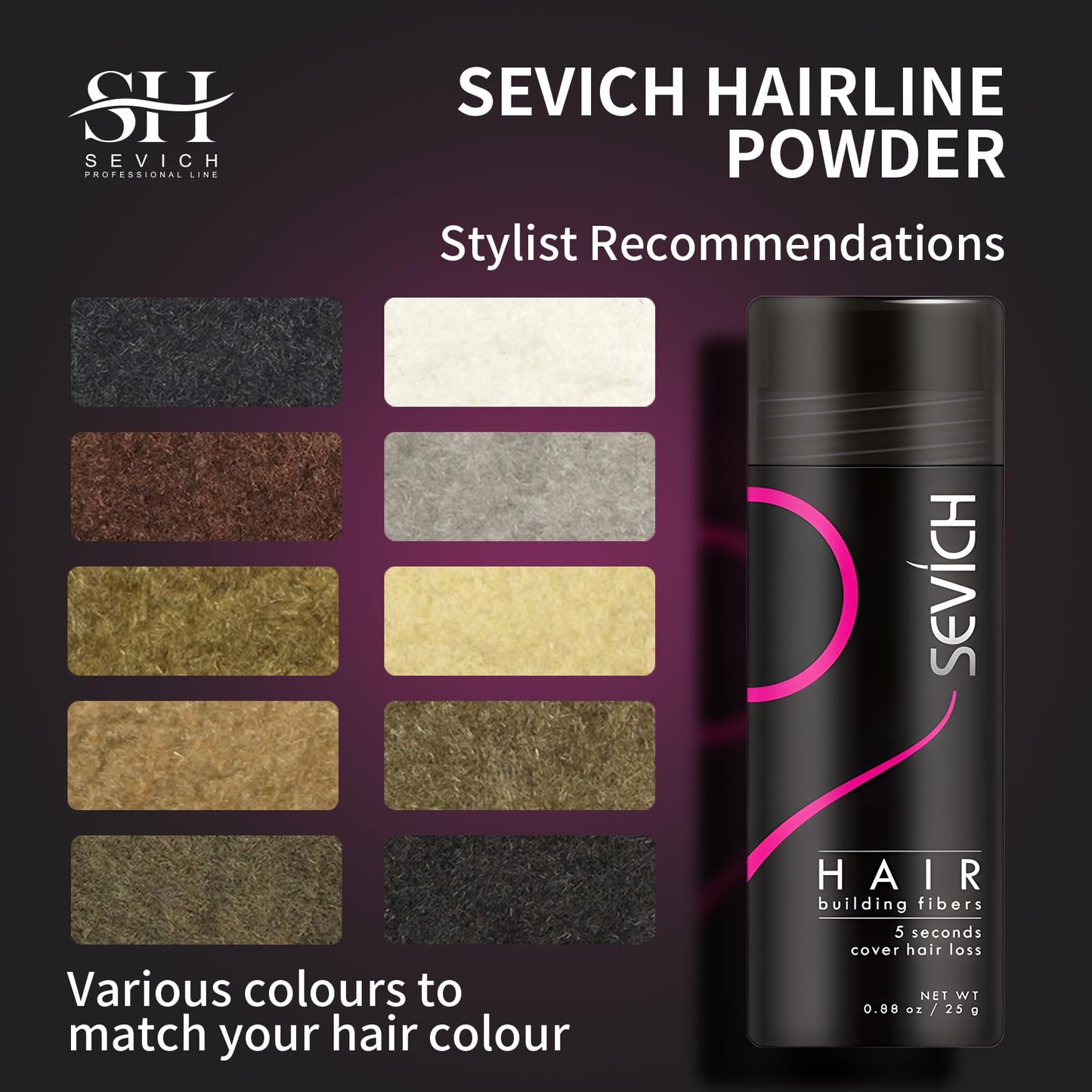 SEVICH Hair Fibers for Thinning Hair, Hair Building Fibers Instantly Thicker & Fuller Look,Hair Powder for Men & Women 25g Blonde