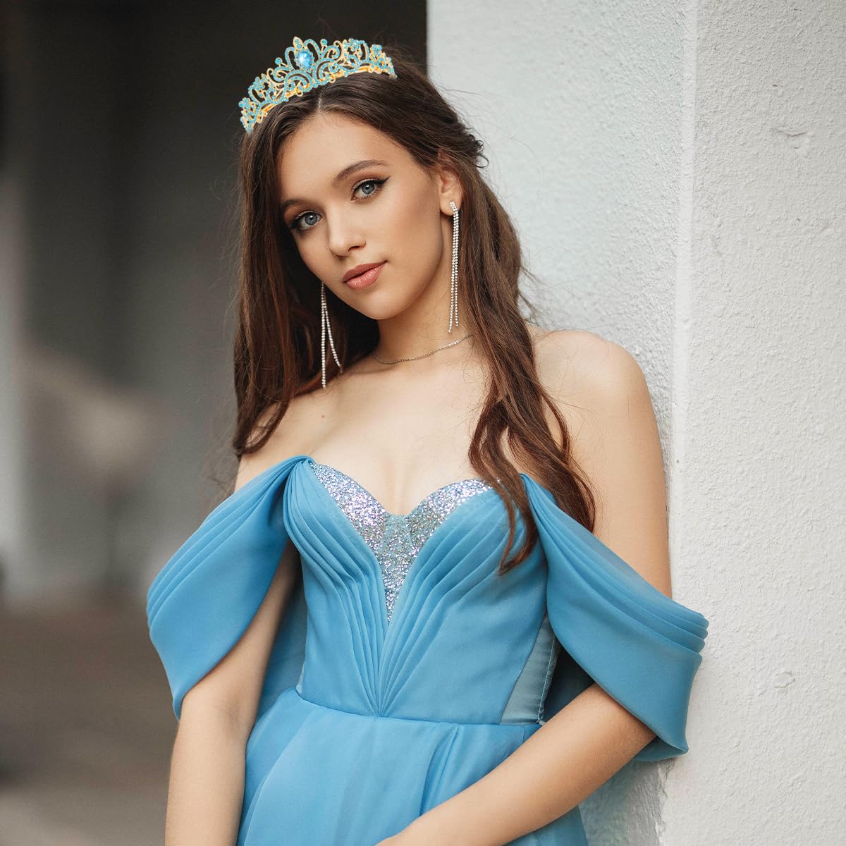 Didder Gold Aque Blue Rhinestone Princess Tiaras and Crowns for Women and Girls Birthday Tiara Crown Halloween Costume Party Wedding Prom Headpiece