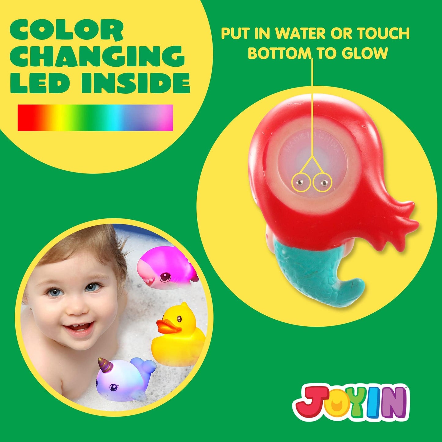 JOYIN 12 PCS Light Up Bath Toys, Toddler Flashing Colourful LED Bathtub Mermaid Toy, Baby Bathtime Floating Rubber Shower Gifts for Infant Kids Boy Girl Valentines Easter Gifts Swimming Pool Party